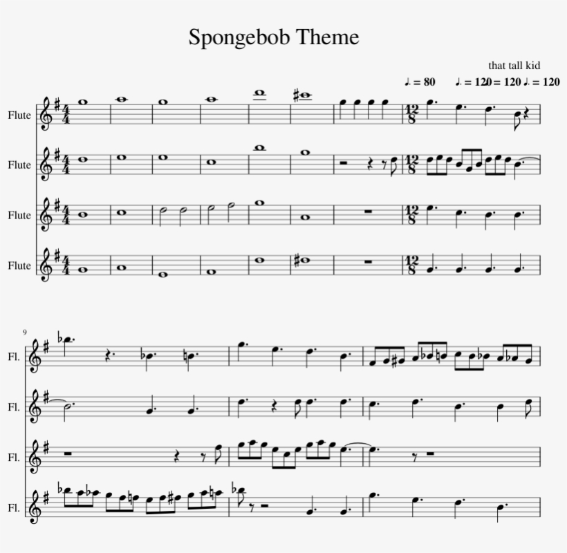 Print - Spongebob Theme For Flutes, transparent png