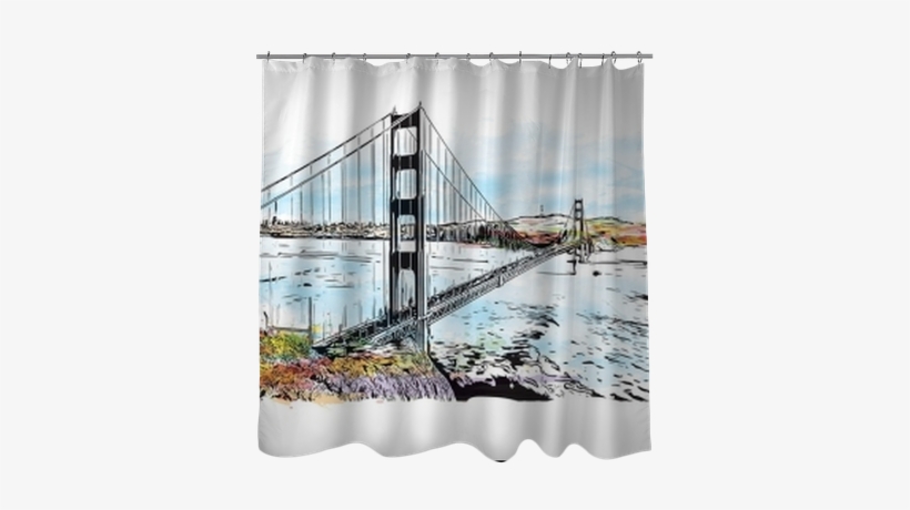 Watercolor Splash With Sketch Of Golden Gate, San Francisco, - Window Covering, transparent png