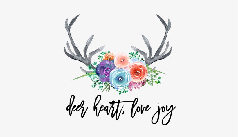 Deer Heart, Love Joy - Floral Watercolor With Antlers Free Clip Art, transparent png
