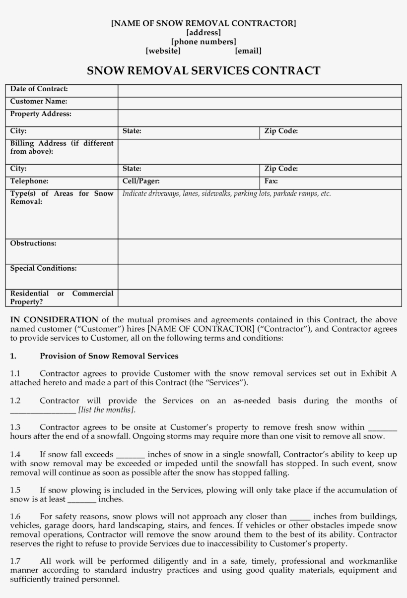 Snow Removal Services Contract Main Image - Contractor Contract And Customer, transparent png