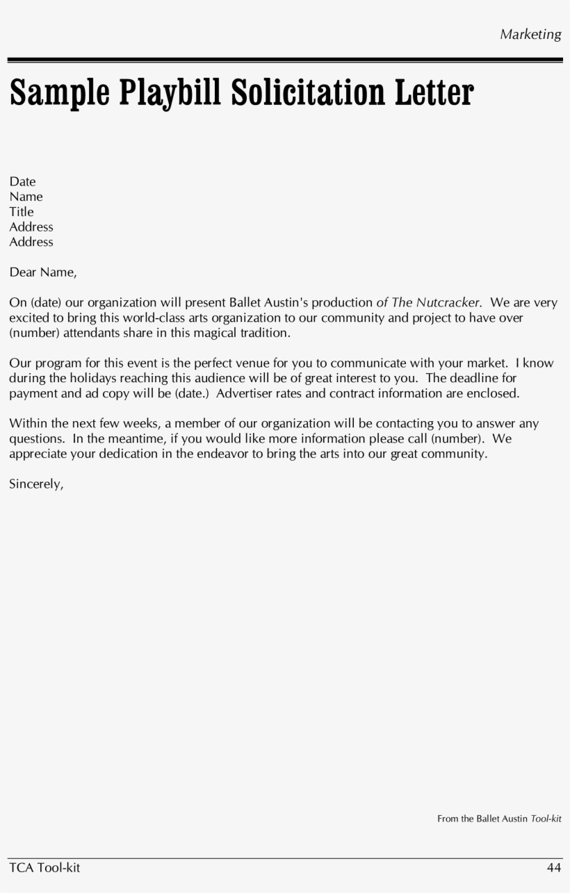 Playbill Solicitation Letter Main Image - Solicitation Letter For A Patient, transparent png