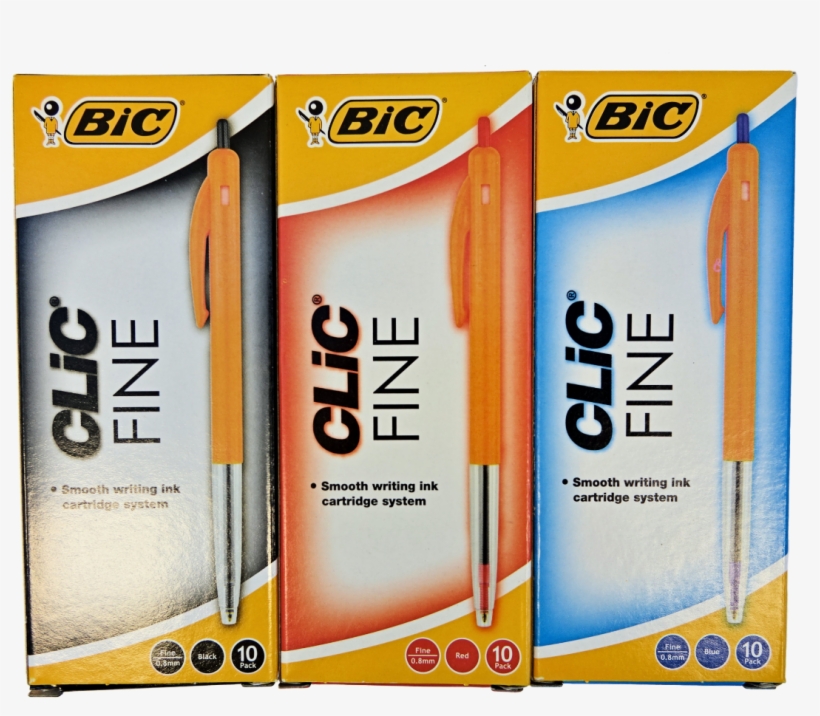 Bic Clic Fine Ballpoint Pen , Box - Bic: Clic Fine Tip Ballpoint Pens - Red (box Of 10), transparent png