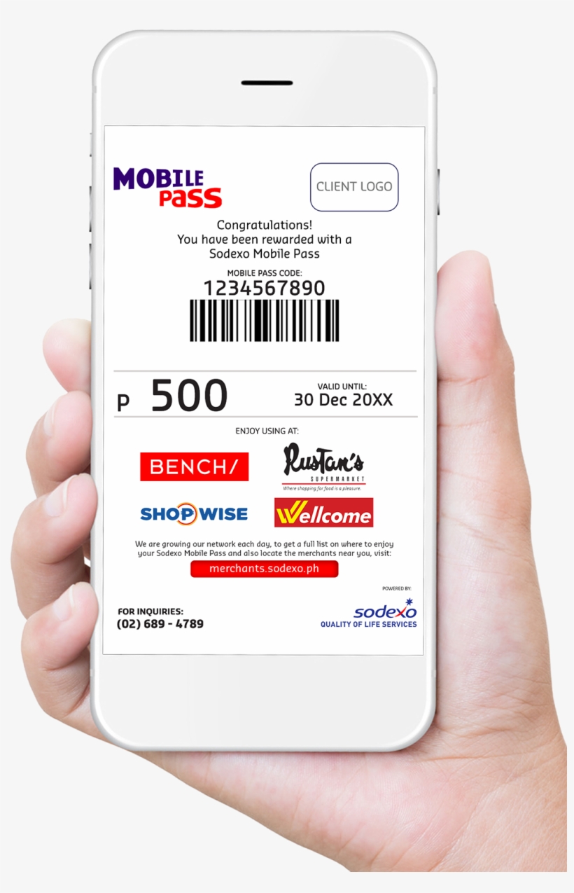 Sample Mobile Pass As Seen Via E-mail - Sodexo Mobile Pass Code, transparent png