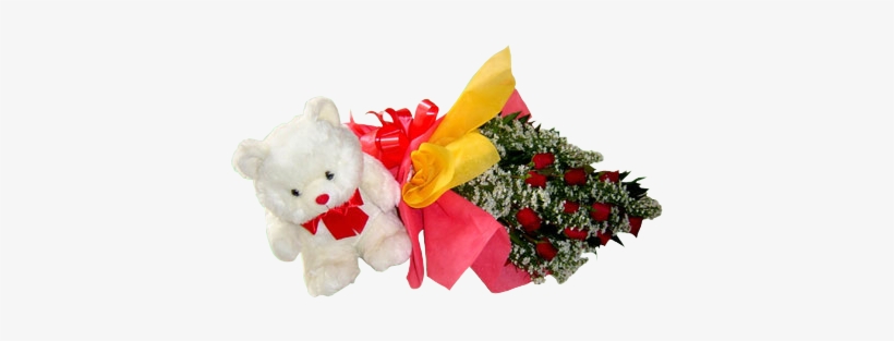 Bouquet Of Roses With Teddy Bear - Artificial Flower, transparent png