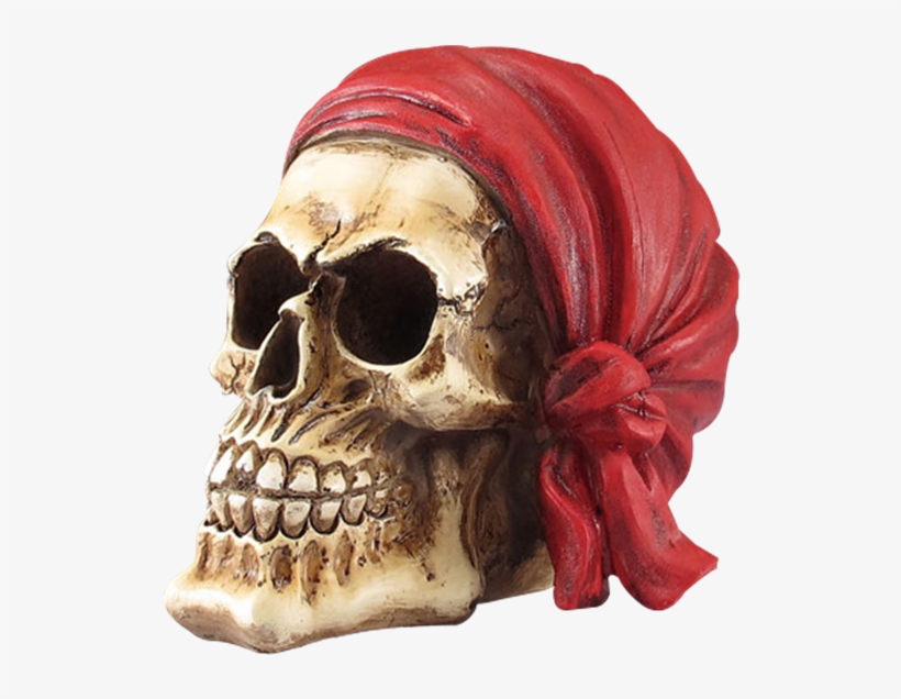 Pirate Skull With Red Bandana Statue - Skull, transparent png