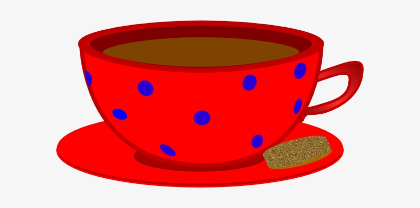 Original Png Clip Art File Red Cup, Saucer, Blue Polka, transparent png