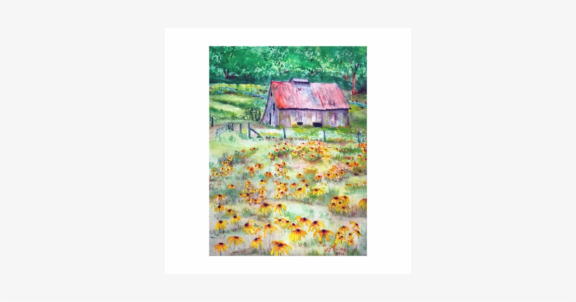 Black-eyed Susans Wildflower Barn Watercolor Gallery - Gallery Wrap, transparent png