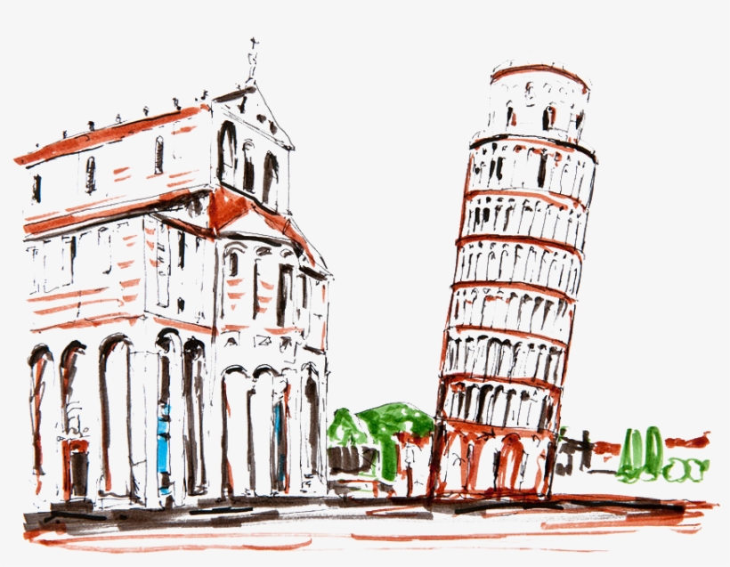 Leaning Tower Of Pisa Drawing Italy Architecture - Leaning Tower Of Pisa Drawing Watercolor, transparent png