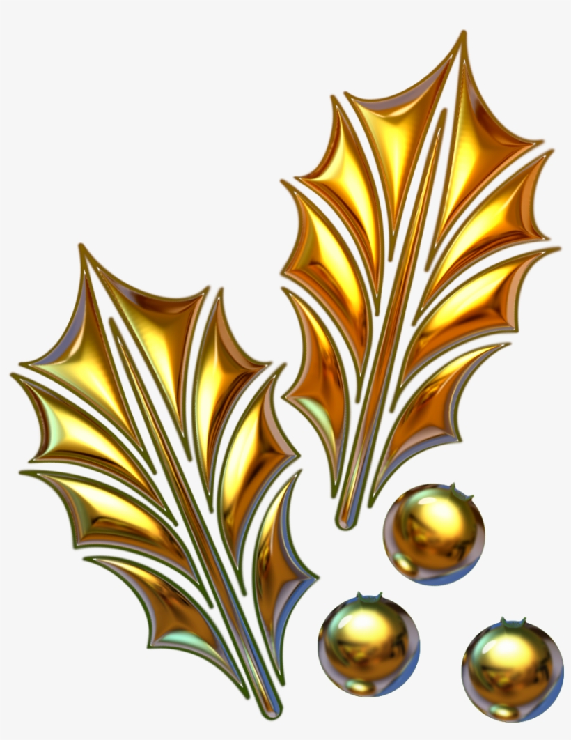 Ilex- 02 - Gold Christmas Leaves Png, transparent png