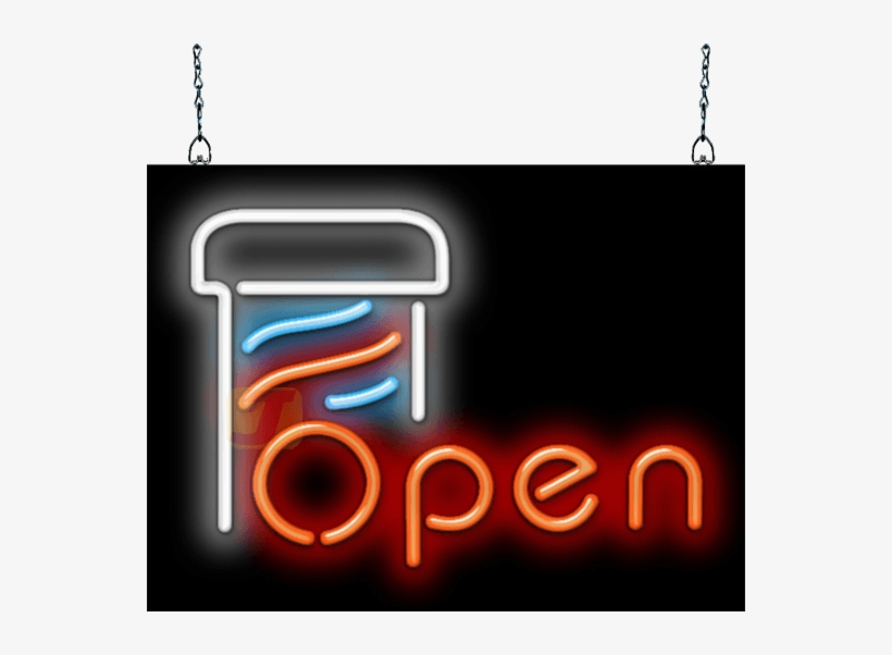 Barber Pole Neon Open Sign - Neon Sign, transparent png