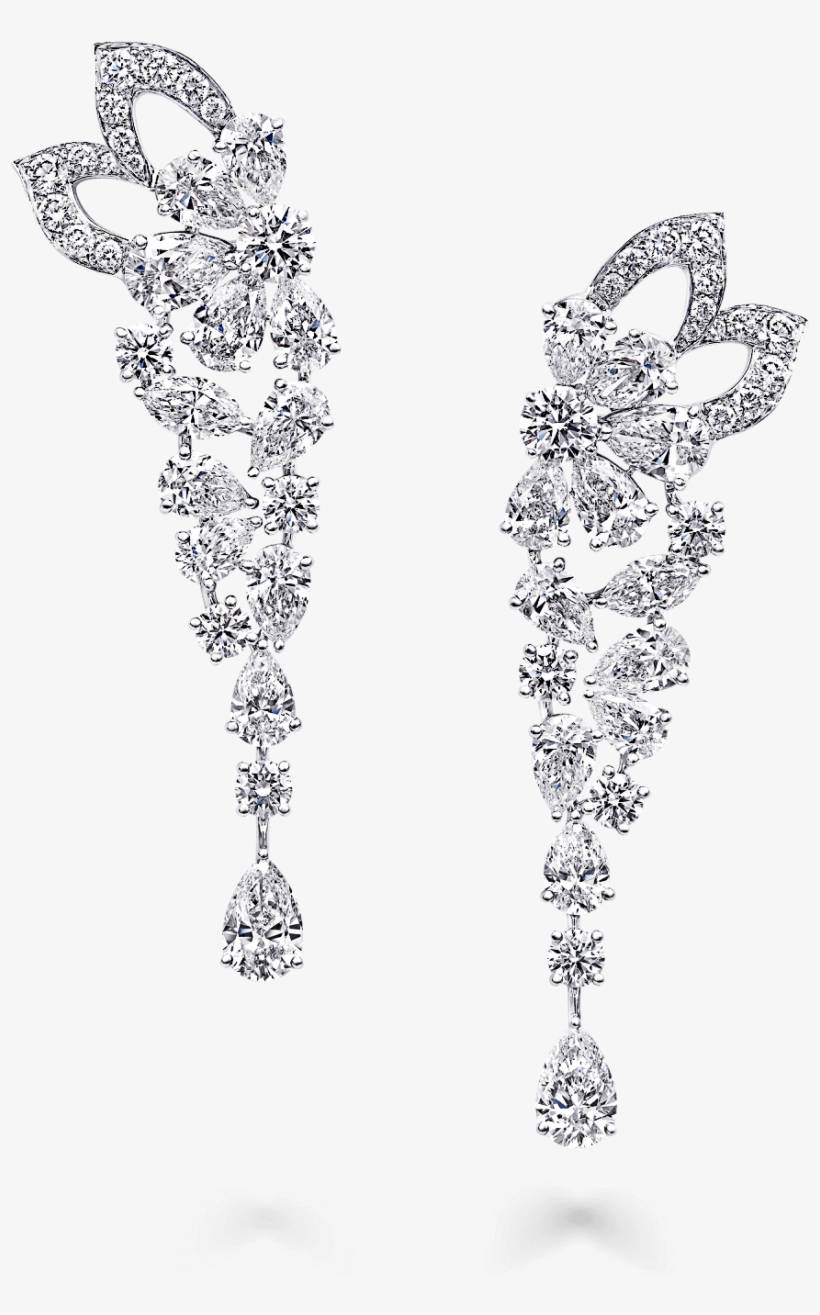 A Pair Of Graff Peony Petal Motif Diamond Drop Earrings - Diamond Leaf Earrings Png, transparent png