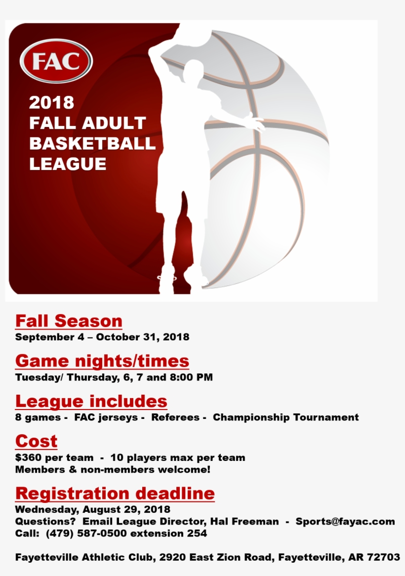 Now Registering Fall 2018 Adult Basketball League1 - Graphic Design, transparent png