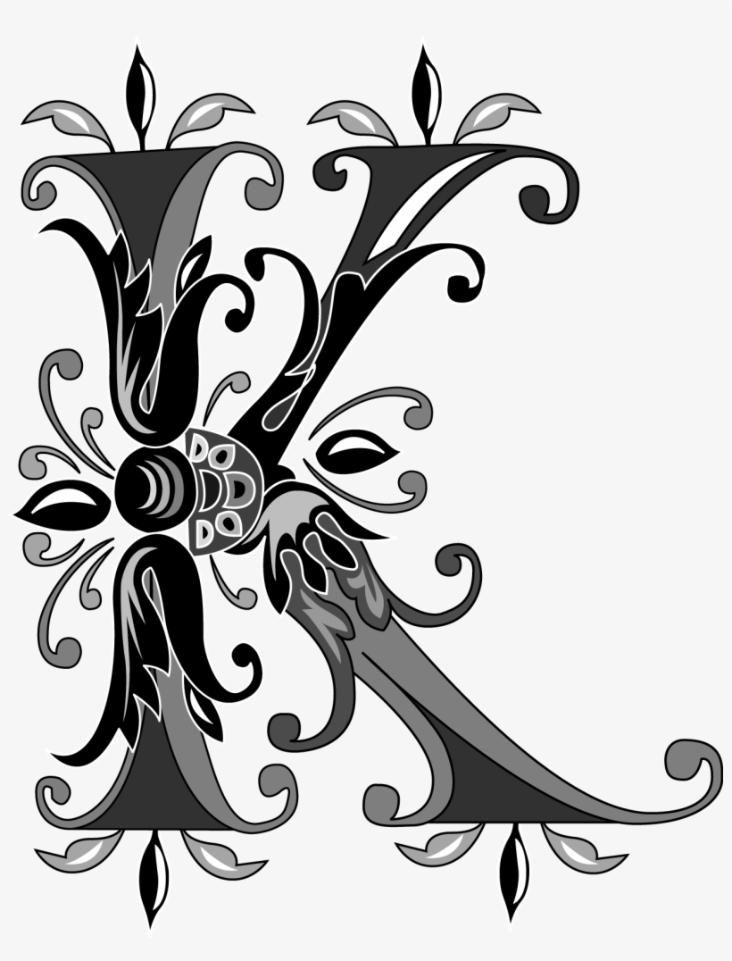 Foliage English Alphabet, Letter K, Black And White - Letra K En Blanco Y Negro, transparent png