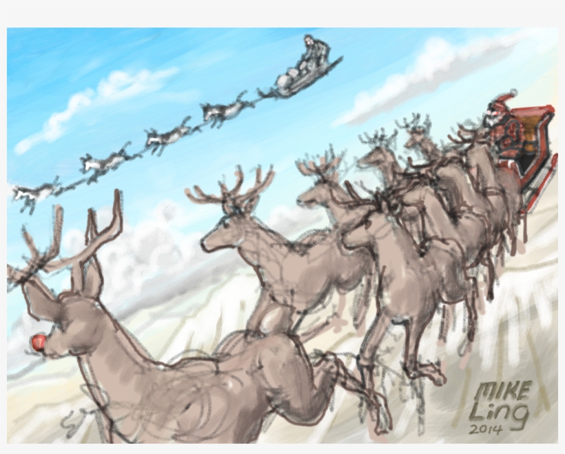 Clip Art Library Stock Forum Draw A Huskee Pulled Sled - Reindeer Pulling Sleigh Drawings, transparent png