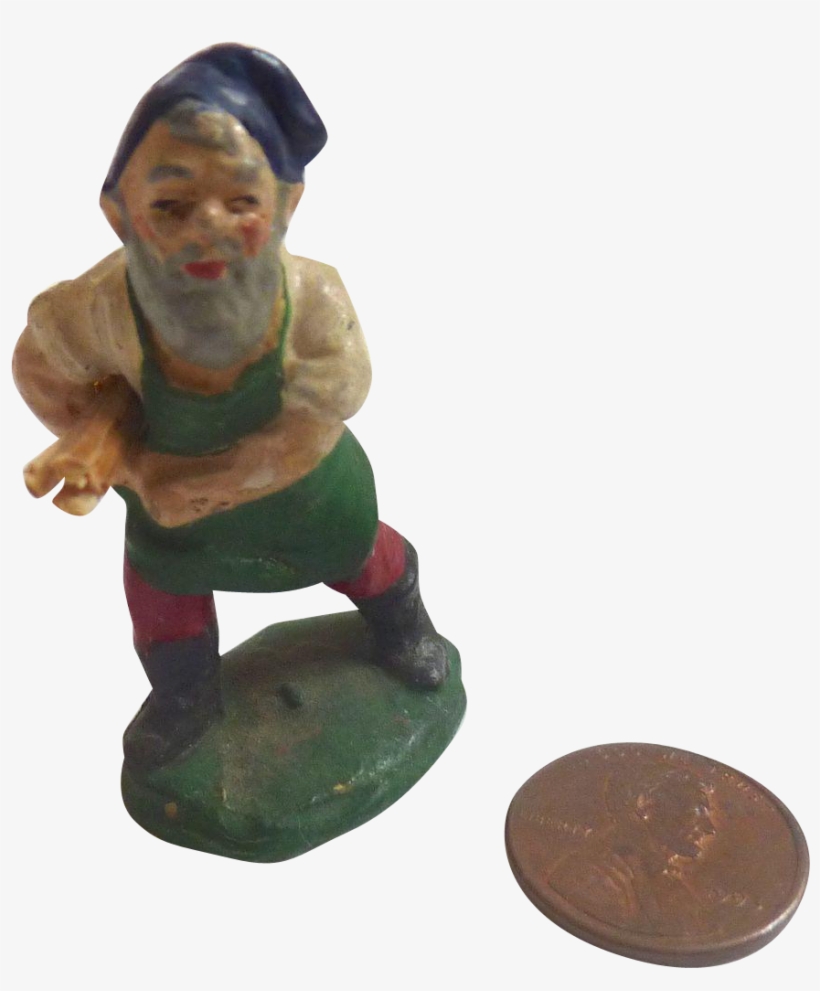 Antique 1900 German Erzgebirge Putz Santa's Elf Gnome - Sitting, transparent png