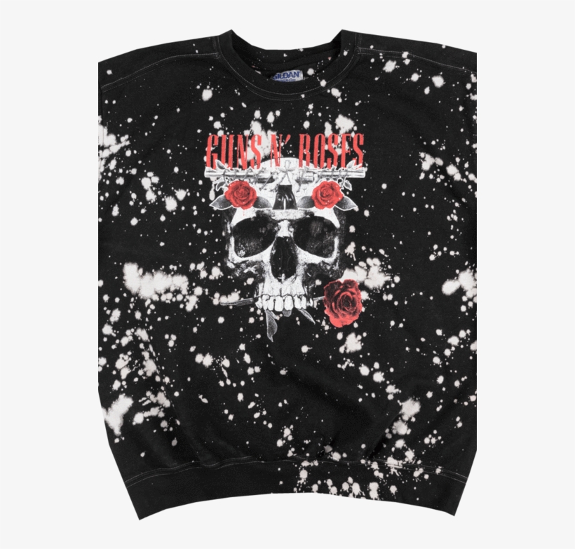 Guns N Roses Skull Crewneck Sweatshirt Rock Music Bleached - Crew Neck, transparent png