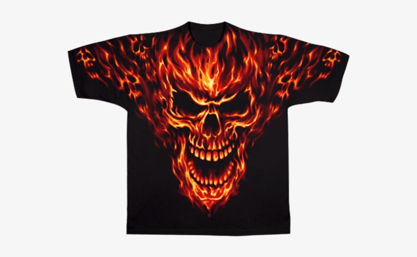 Raging Inferno Skull Tee Shirt - Skull T Shirt, transparent png