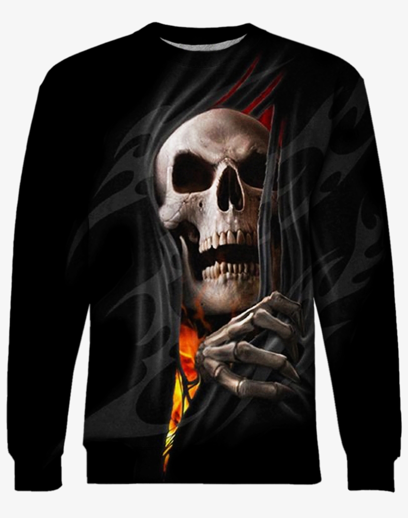 Fire Skull Tshirt - Spiral Direct Death Re-ripped Cotton Kids Hoody Blackskeleton, transparent png
