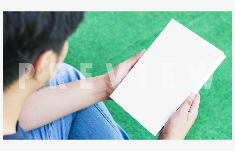 Book Mockup Template Of A Young Man Holding A Nove - Girl, transparent png