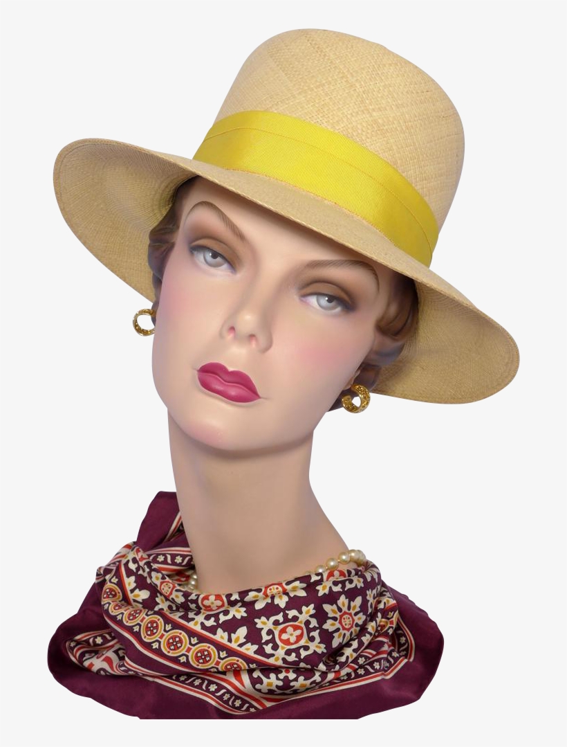 Vintage 1960s Genuine Panama Hat Yellow Bow And Hatband - Orange, transparent png