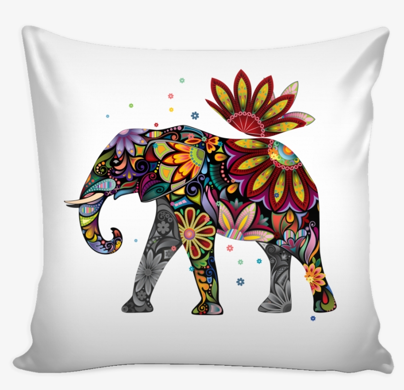 Floral Elephant Pillow Case, White Background, transparent png