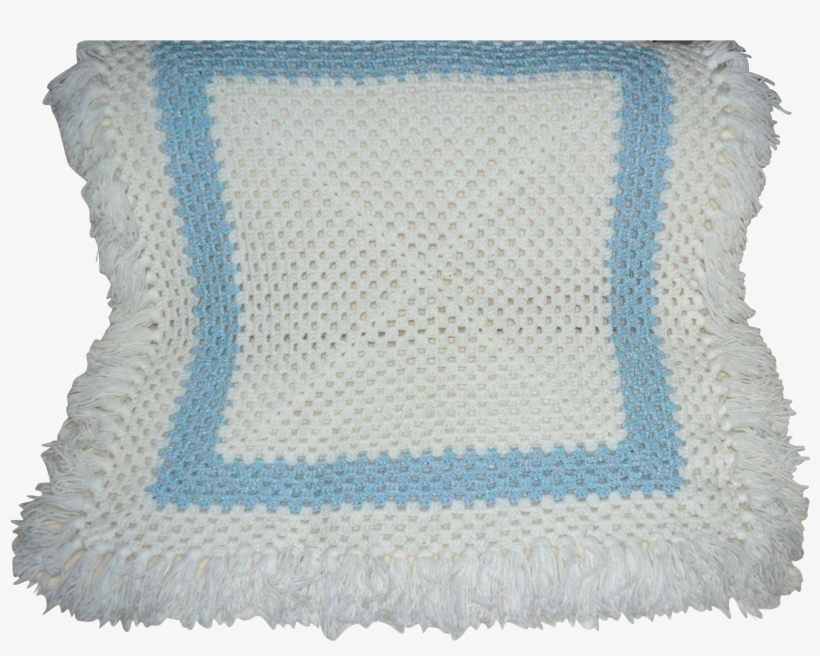 Beautiful White Baby Blue Square Crochet Blanket With - Blanket, transparent png