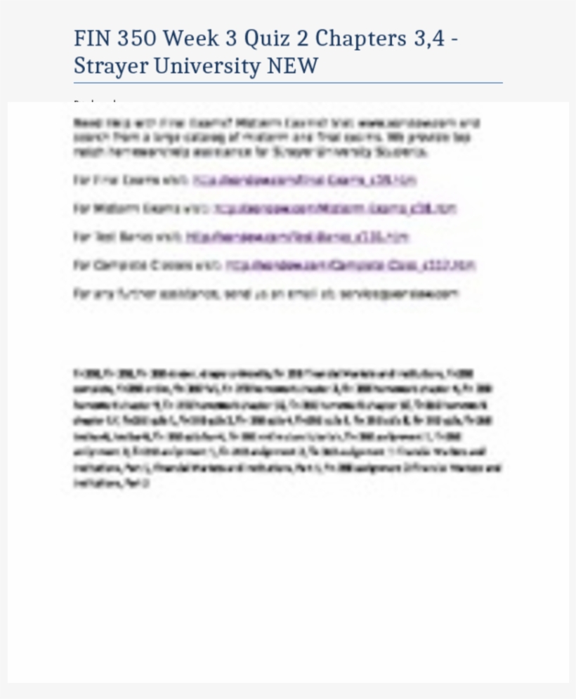 Fin 350 Week 3 Quiz 2 Chapters 3 4 Strayer University - Strayer University, transparent png