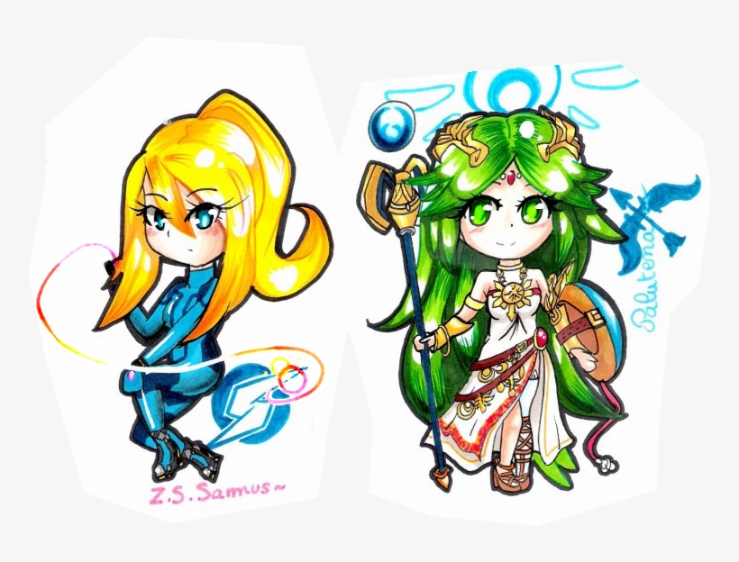 Chibi Palutena Et Chibi Samus ~ - Zero Suit Samus And Palutena, transparent png