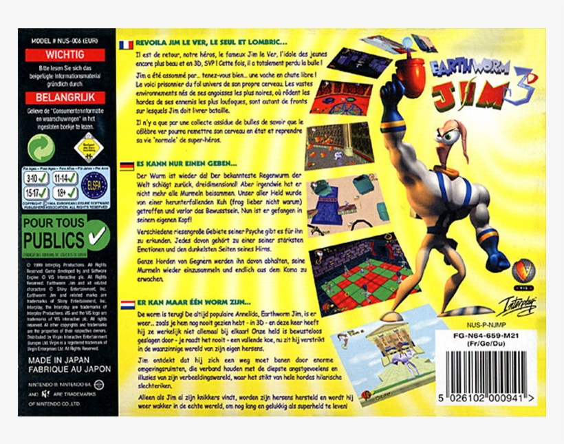 Earthworm Jim 3d Nintendo 64 Back, transparent png