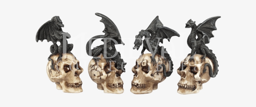 Black Dragons On Skulls Mini Statue Set - Black, transparent png
