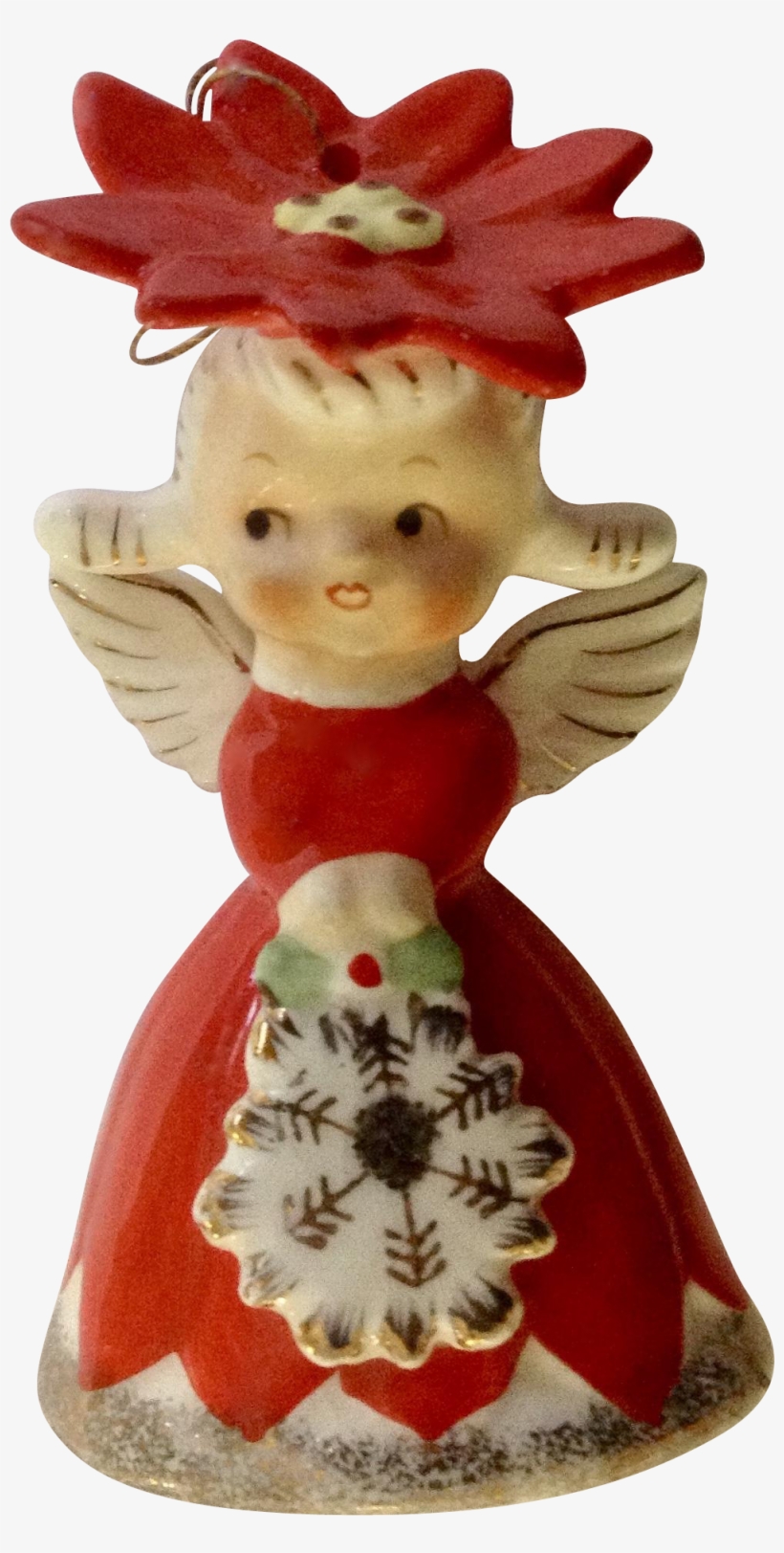 Vintage Napco Red Dress Poinsettia Flower Angel Girl - Christmas Day, transparent png