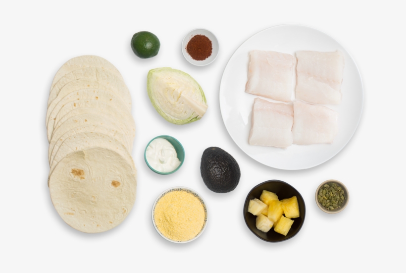 Crispy Cod & Cabbage Slaw Tacos With Avocado, Pineapple - Taco, transparent png