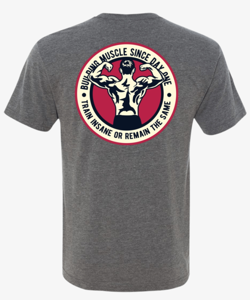 Building Muscle Old School Back Print / Front Logo - T-shirt, transparent png