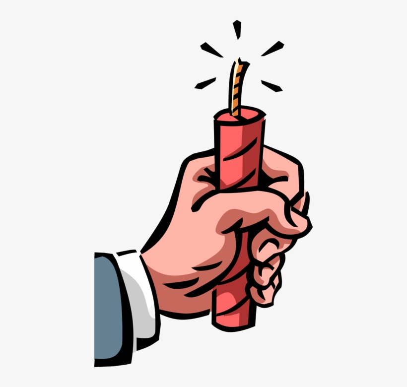 Vector Illustration Of Hand Holds Dynamite With Lit - Clip Art, transparent png