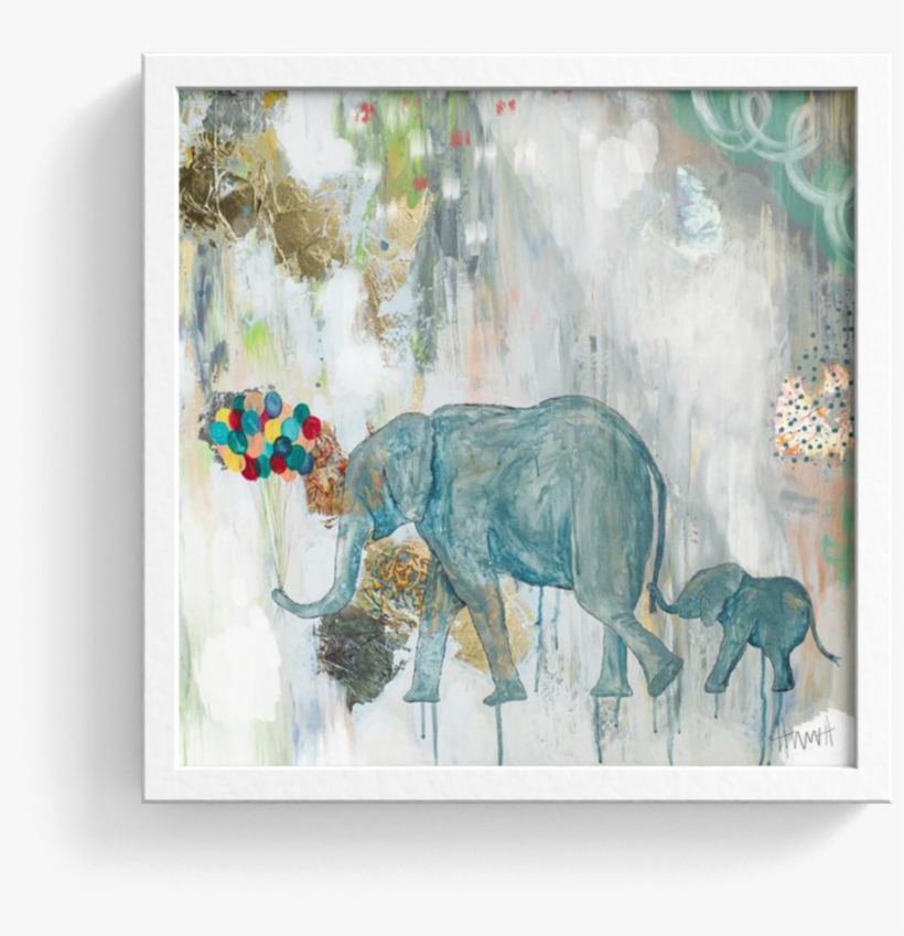Two Elephants Print - Watercolor Baby Elephants With Balloon, transparent png