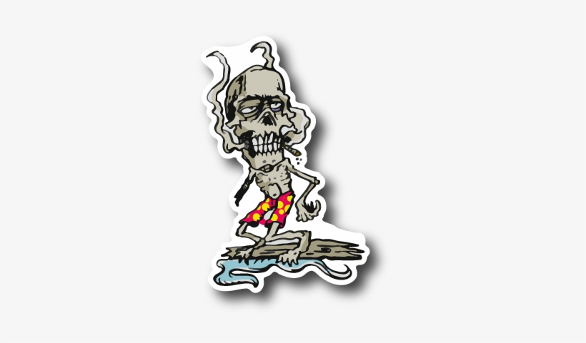 Zombie Smoking Joint And Surfing Sticker - Sticker, transparent png