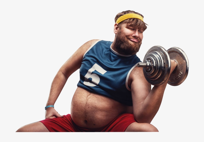 Fat Man Do Hard Exercises With A Dumbbell - Fat Man Transparent, transparent png