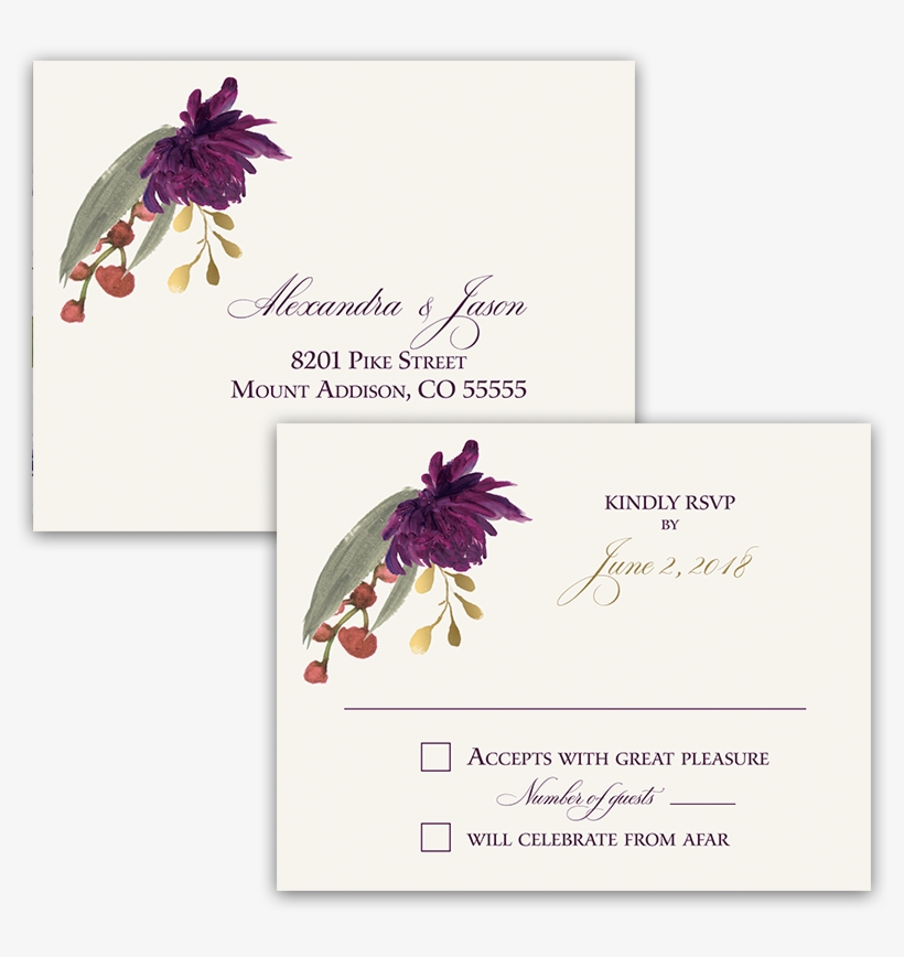 Floral Wedding Rsvp Postcard Purple Burgundy Flowers - African Daisy, transparent png