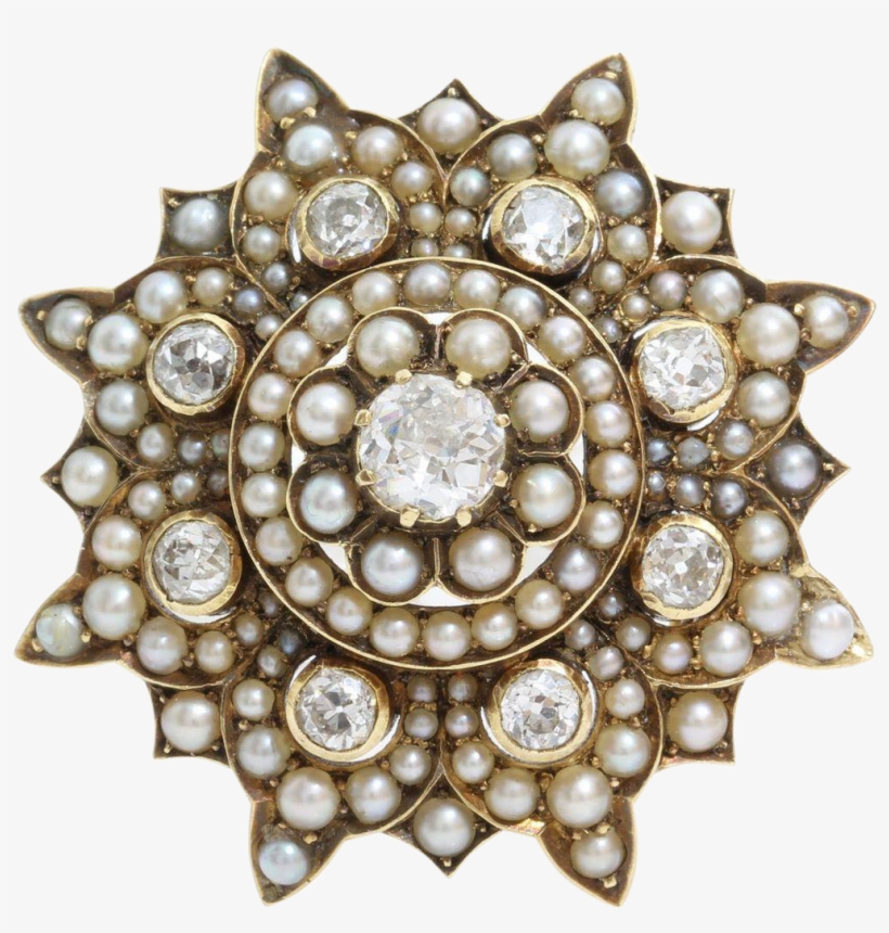 Victorian Diamond Pearl Brooch - Jewellery, transparent png
