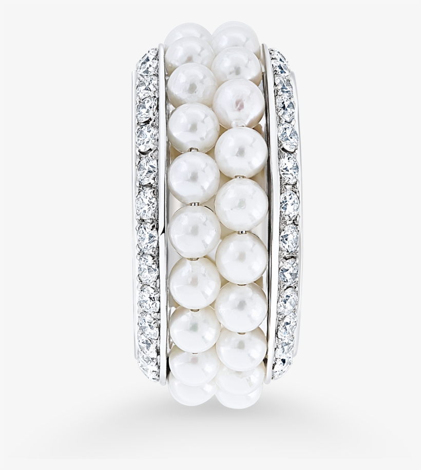 Two Row Akoya Pearl And Micro-set Diamond Ring, transparent png