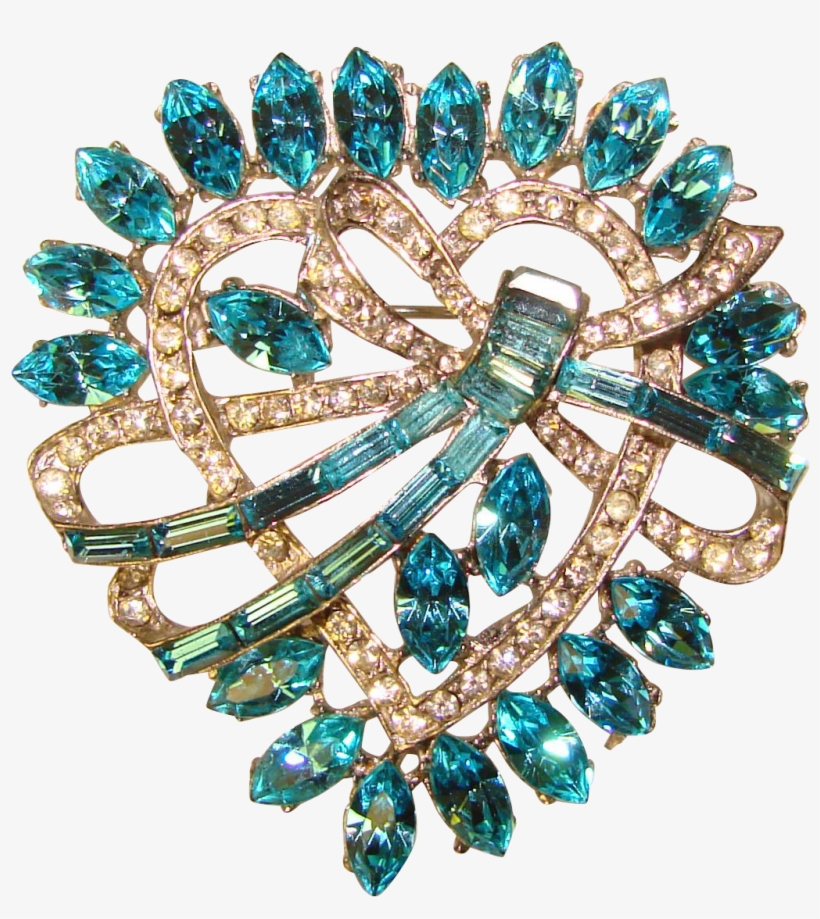 Fabulous Aqua Rhinestone Heart Shaped Vintage Signed - Brooch, transparent png