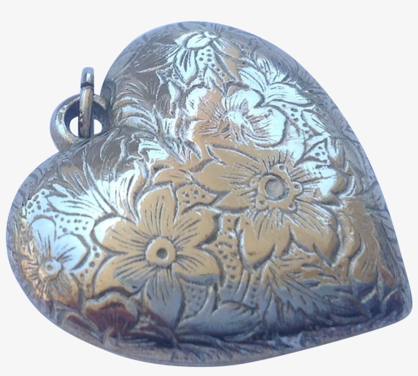 Vintage Sterling Silver Extra Large Puffy Heart Pendant - Poppy, transparent png