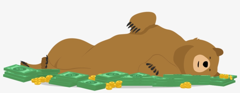 Cartoon Grizzly Bear Rolling In Money Piles With Joy - Tunnelbear Art, transparent png