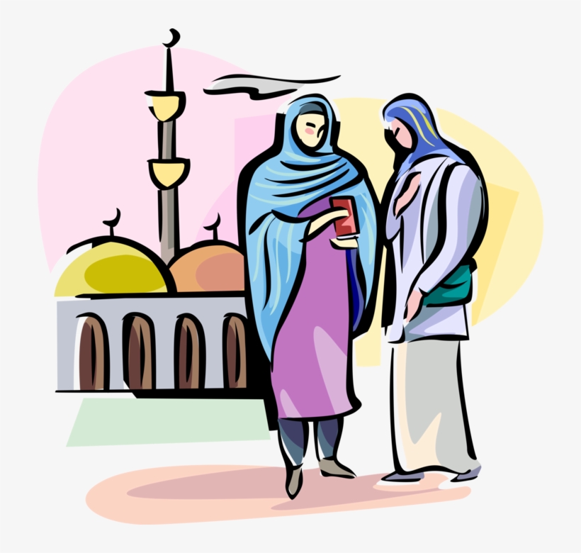 Vector Illustration Of Arab Women Wear Hijab Veil Traditionally - Illustration, transparent png