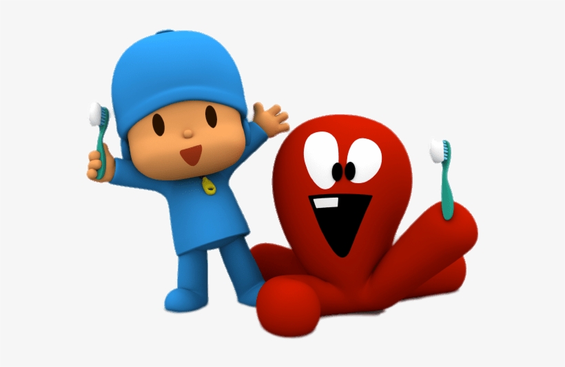 Pocoyo And Fred Brushing Teeth Sticker - Brushing Teeth Transparent, transparent png