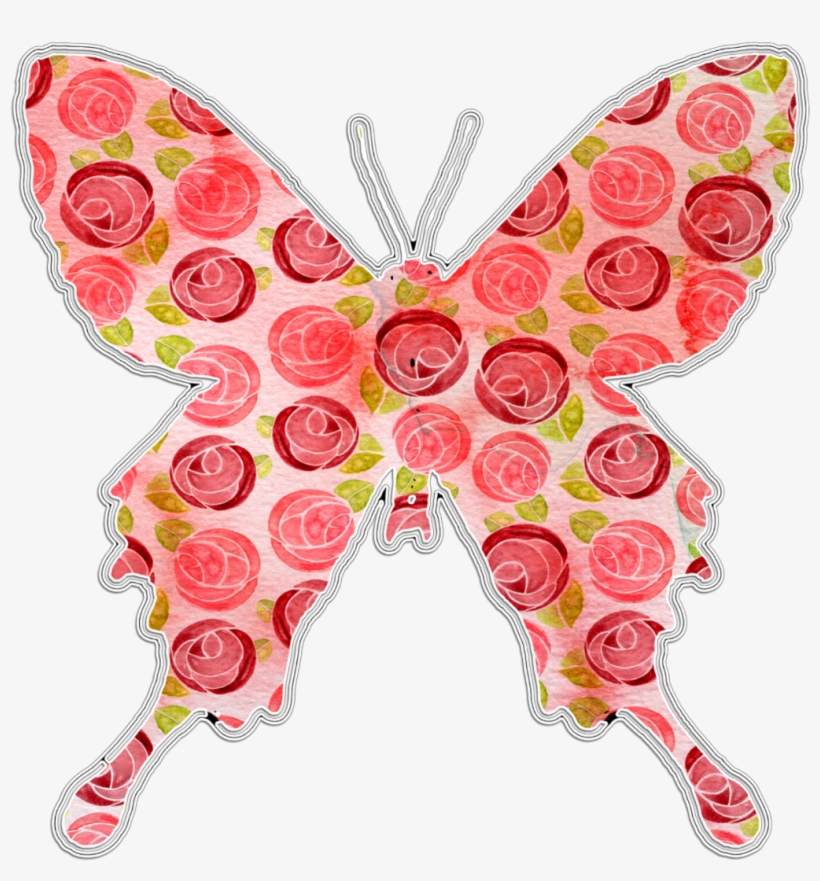 Ftestickers Art Watercolors Butterfly Floral Roses - Red Floral Butterfly Transparent, transparent png