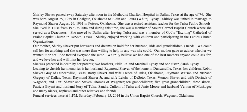 Shirley Shaver Passed Away Saturday Afternoon In The - Have A Dream Le Texte, transparent png