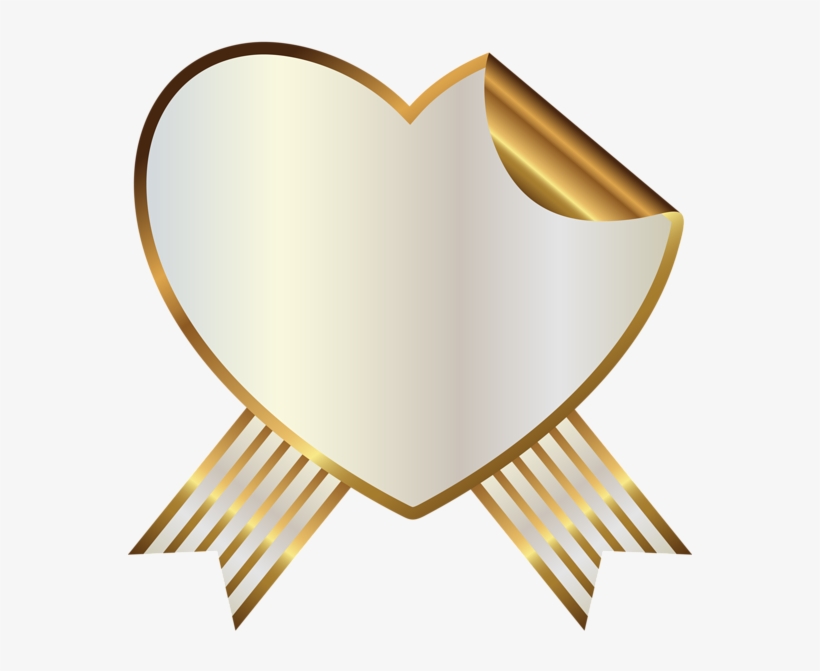 White And Gold Heart Seal With Ribbon Png Clipart Image - Heart Banner Ribbon Png, transparent png