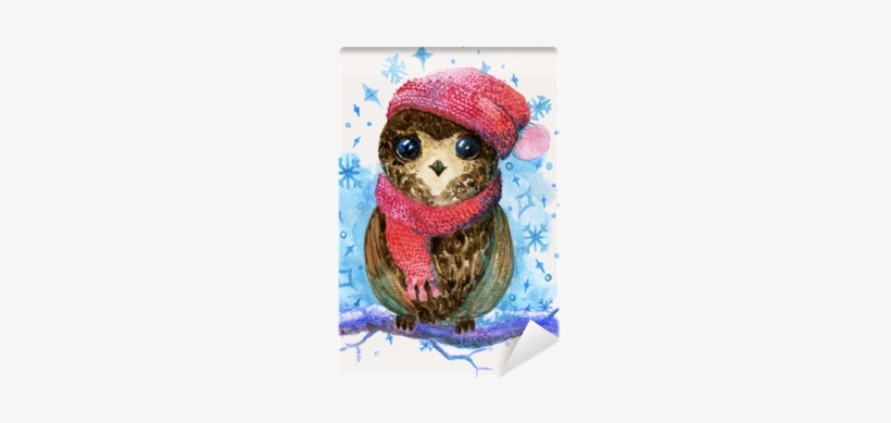 Little Owl Drawing Watercolor Illustration Wall Mural - Illustration, transparent png