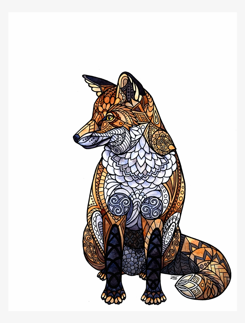 Original Art In Pen And Watercolor On Bristol Board - Stained Glass Fox, transparent png
